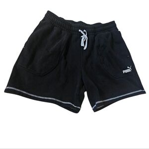 PUMA Women's Fleece Shorts Black White Contrast Stitching Pockets Size XL NEW